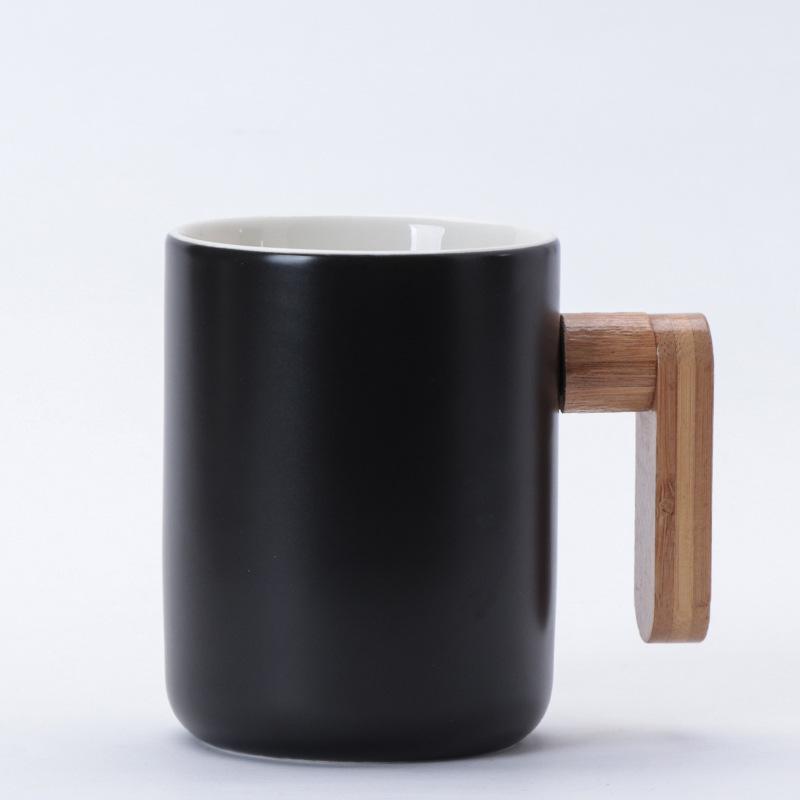 Nordic Wooden Handle Ceramic Mug Office Water Cup Business Event Gift White Porcelain