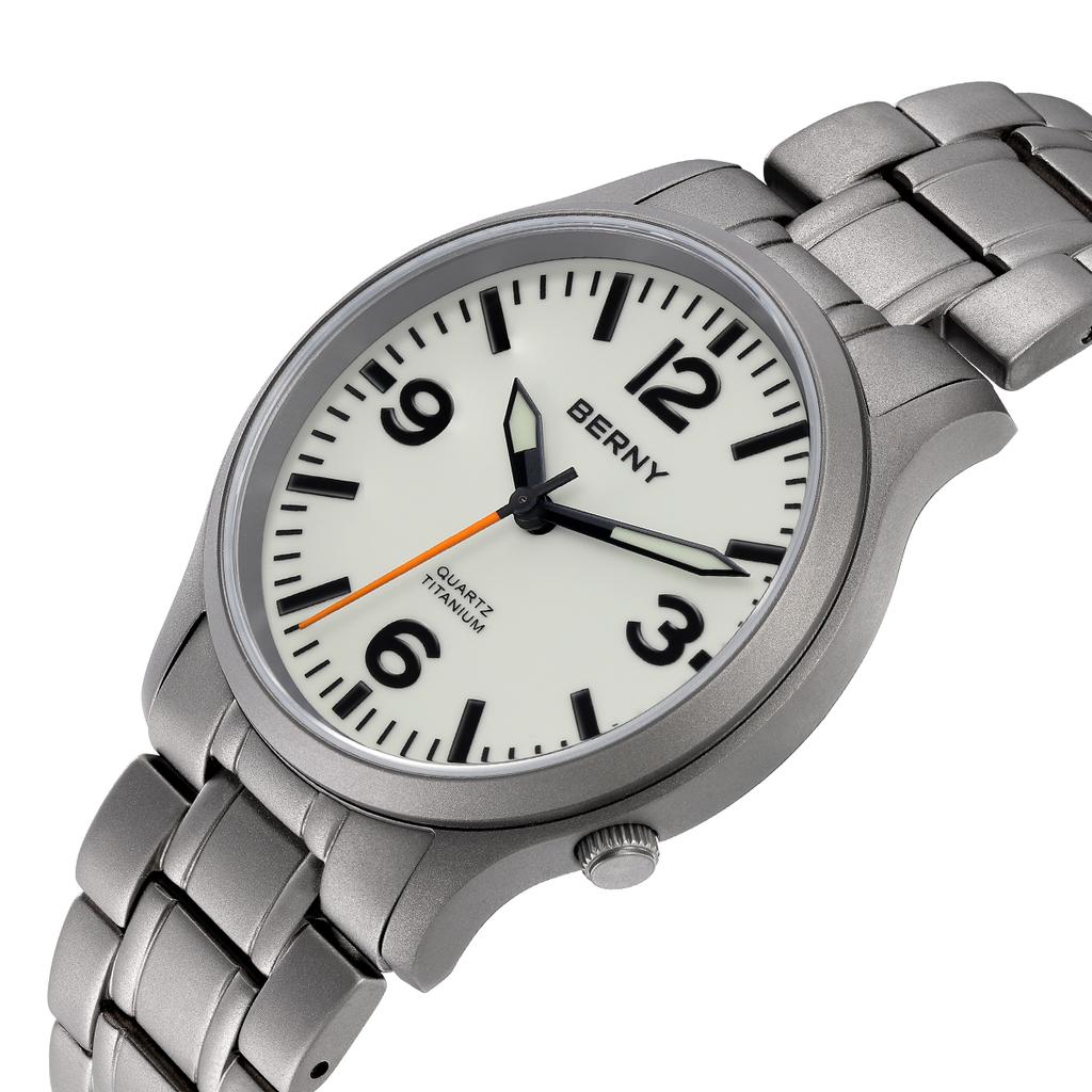 BERNY Titanium Watches for Men Super Luminous Dial Sapphire Outdoor Sports Field Quartz Watch Lightweight 5ATM Easy Read