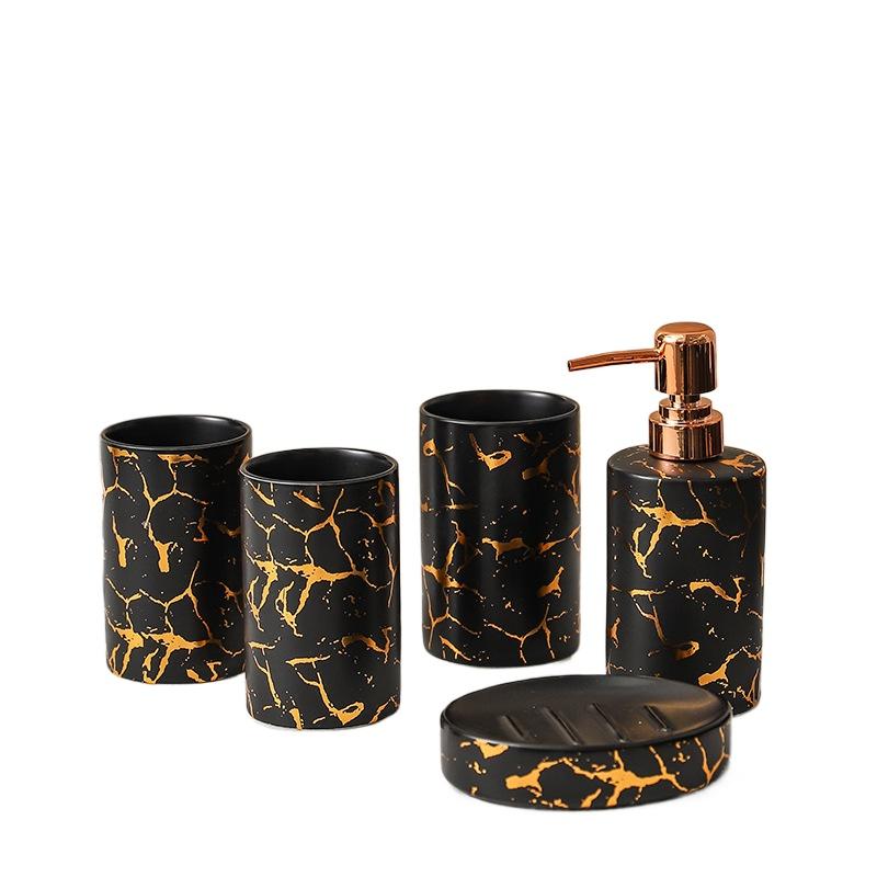 Gold-plated Ceramic Lotion Bottle Press-type Soap Dispenser Toothbrush Holder Soap Dish Bathroom Accessories Soap Dispenser Cup