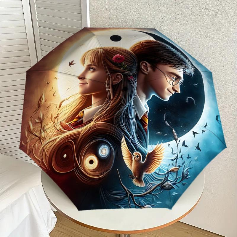1PC Harry Potter and Hermione Granger Umbrella-8-Rib Reinforced, Automatic Open, Lightweight & Durable, Cute Fashion Accessory for Outdoor, D2620