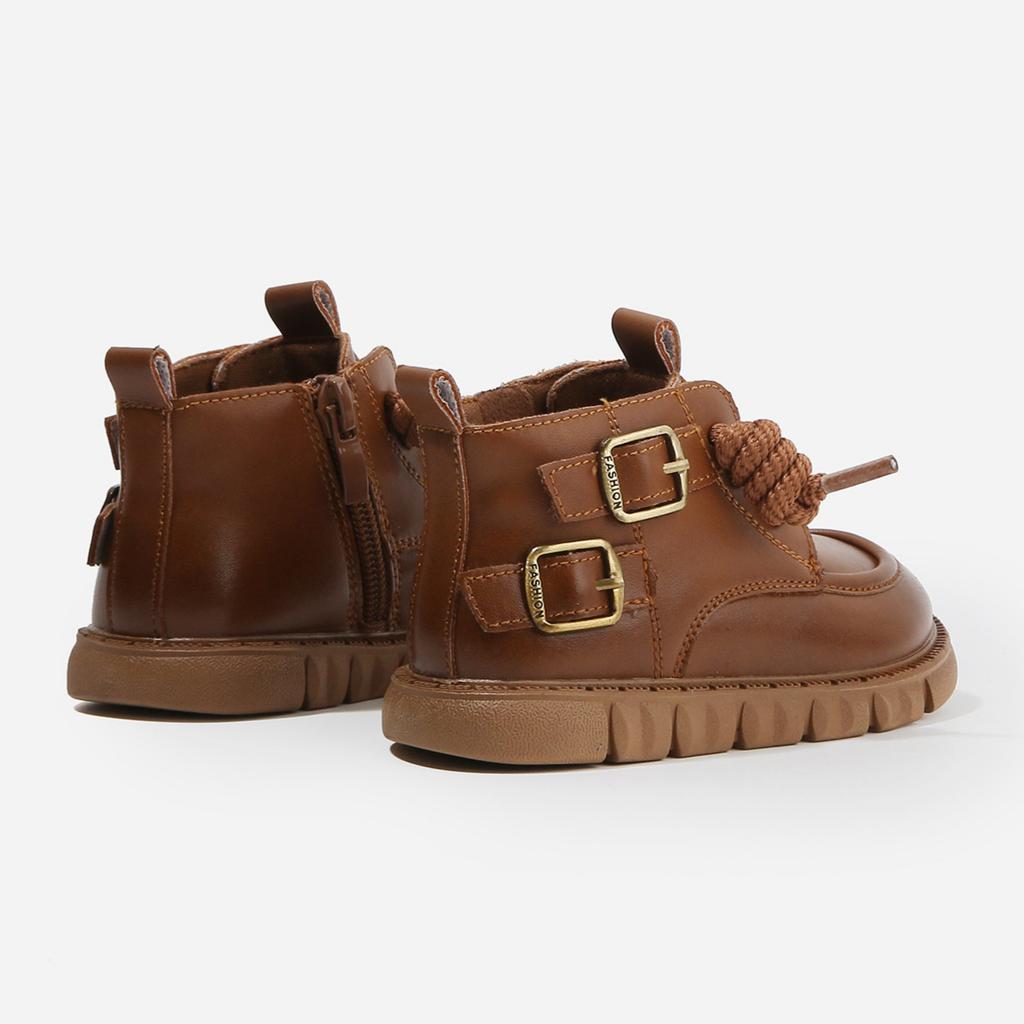 Boys' Non-slip British Style Leather Boots for Baby Girls Soft-soled Toddler Shoes