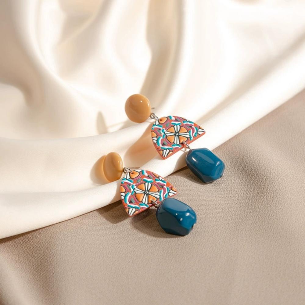 New Colorful Geometric Resin Earrings Simple Design Orange Bead Semicircle Drop Dangle Earrings for Women Girl Party Jewelry