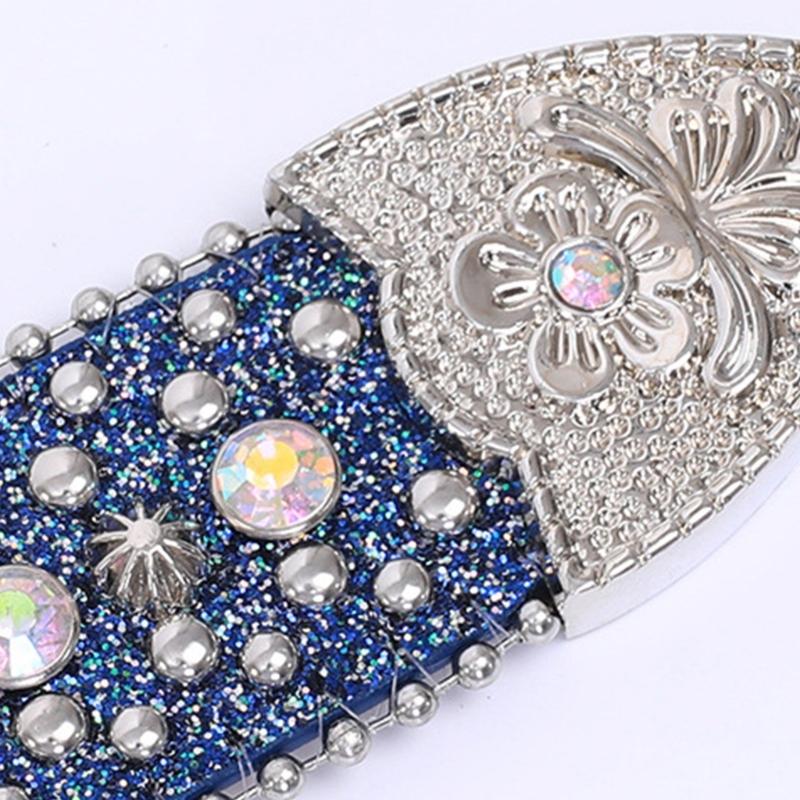 Rhinestones Studded Western Leather Belt Bling Waist Belts for Dresses Pants