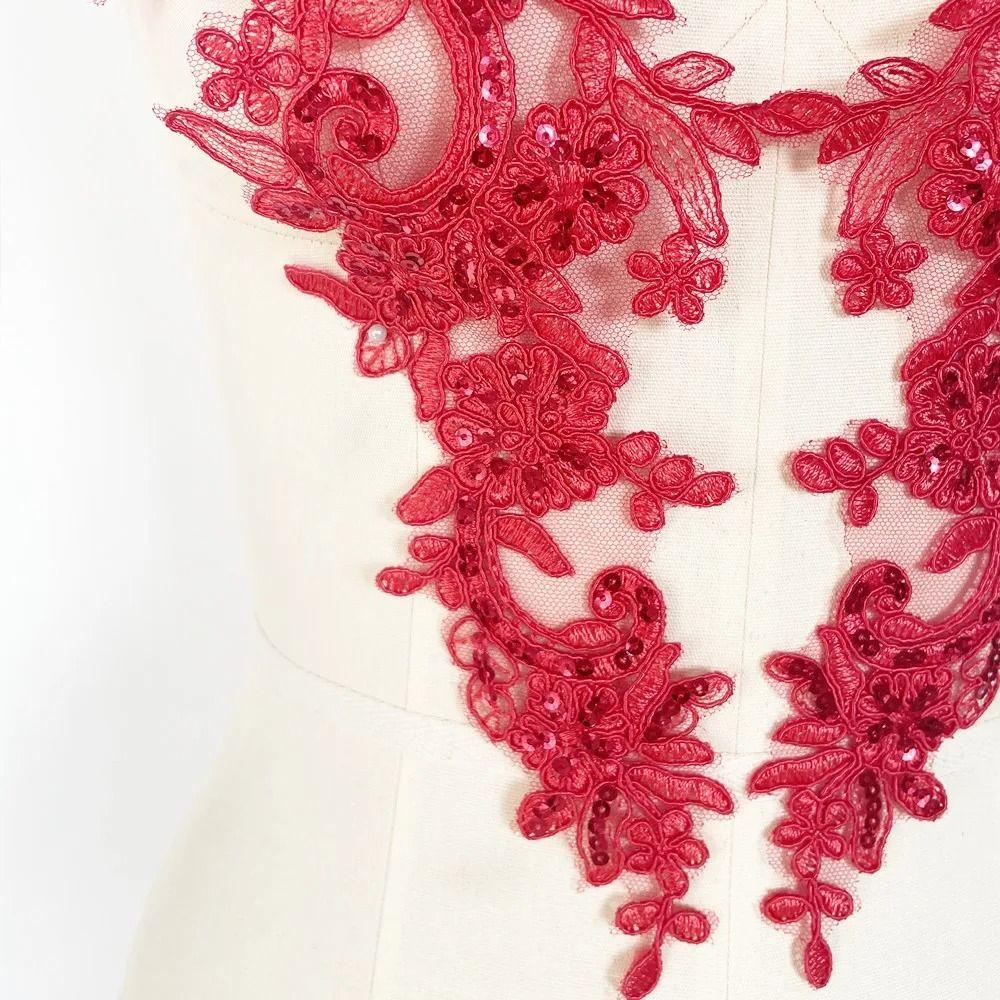 2Pcs/Set Lace Tulle Baroque Lace Fabric Polyester Flower Patch Collar Applique Patch Bridal Dress