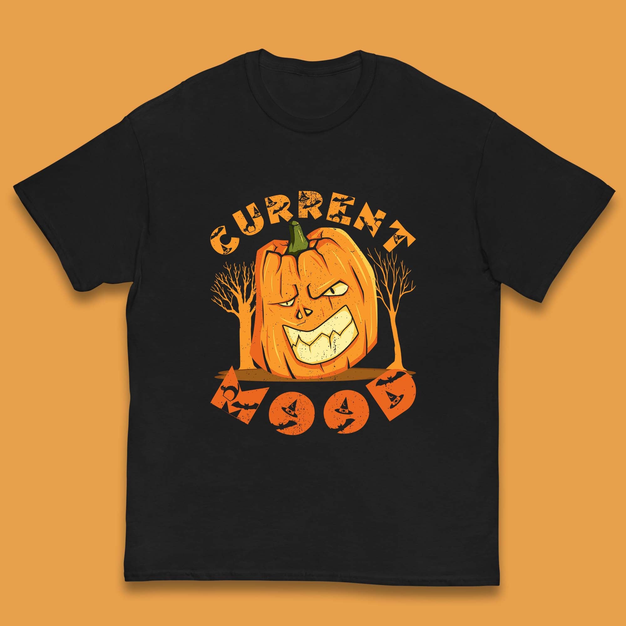 Current Mood Halloween Pumpkin Evil Scary Smile Horror Jack-o-Lantern Kids T Shirt 130