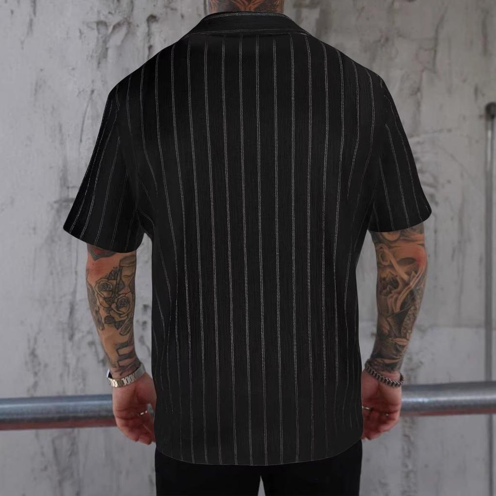 Fashion New Men Clothes Summer Short Sleeve Black Stripe Shirt 100% Polyester 3D Digital Print Cool Shirt Tops