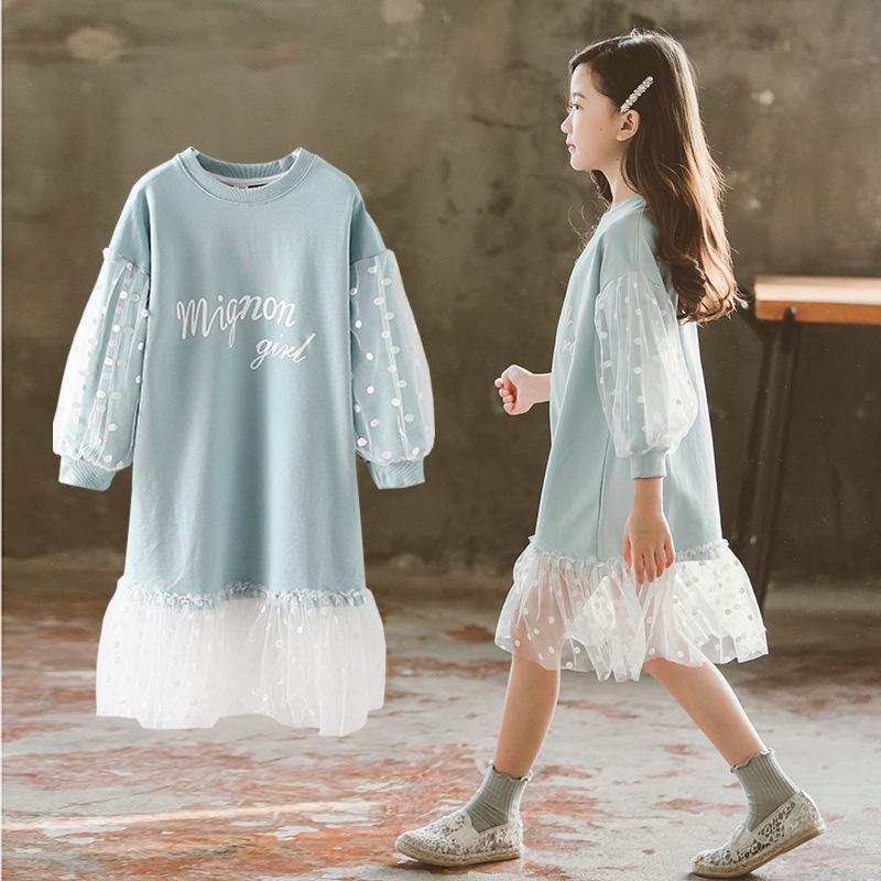 2024 Frühling/Herbst Langarm-Prinzessinnenkleid mit Pullover und Gazerock für Mädchen