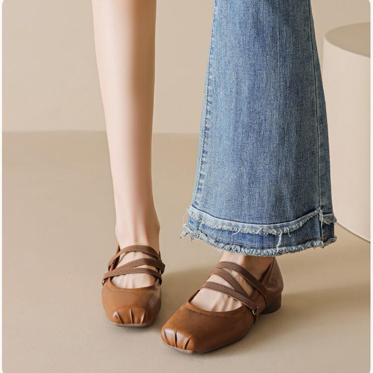 French square head versatile rough high-heeled ballet Mary Jane shoes women's retro niche cross-strap lazy one-pedal single shoes