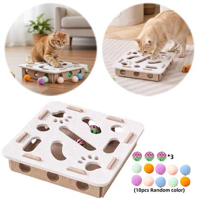 Cat Exercise Toy with Ball Cat Scratch Puzzle Enrichment Box Indoor Sports Entertainment Hunting Cat Toys for Indoor Cats