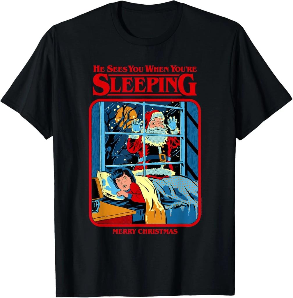 Steven Rhodes Santa Claus Sees You Retro Dark Humor T- Shirt