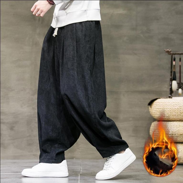 Winter Corduroy Pants Men's Solid Color Fleece Thickened Harem Sweatpants Winter Men's Warm Casual Pants