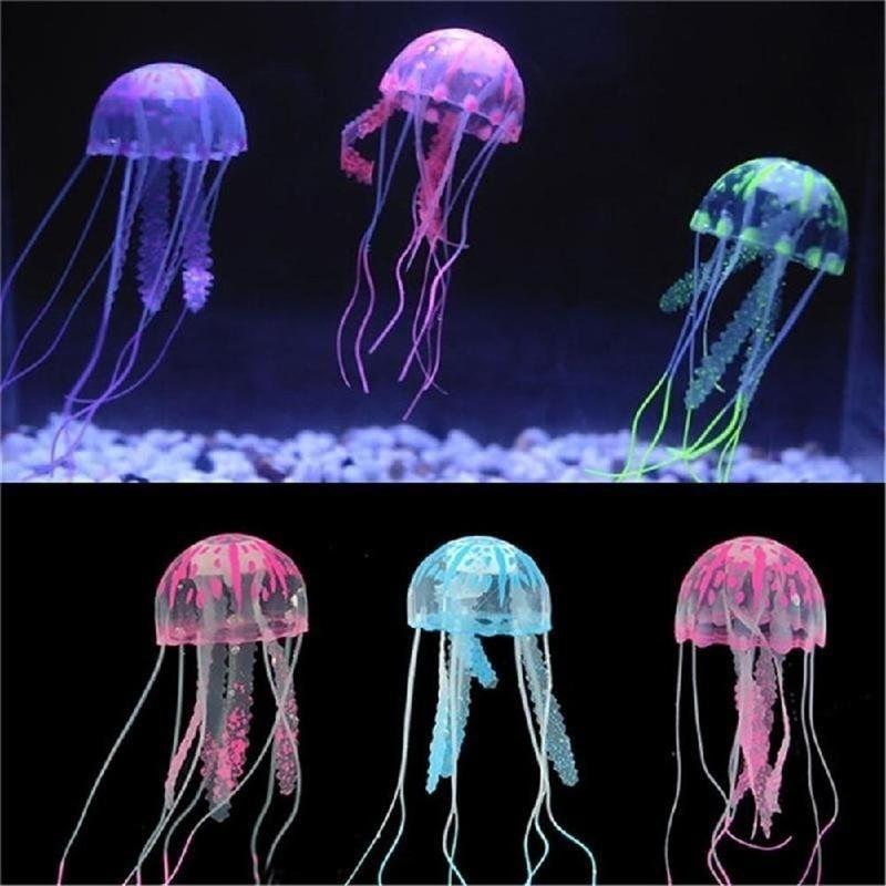 1PC Artificial Glowing Jellyfish Fake Fluorescent Effect Aquarium Fish Tan Ornament Beauty Bar Party