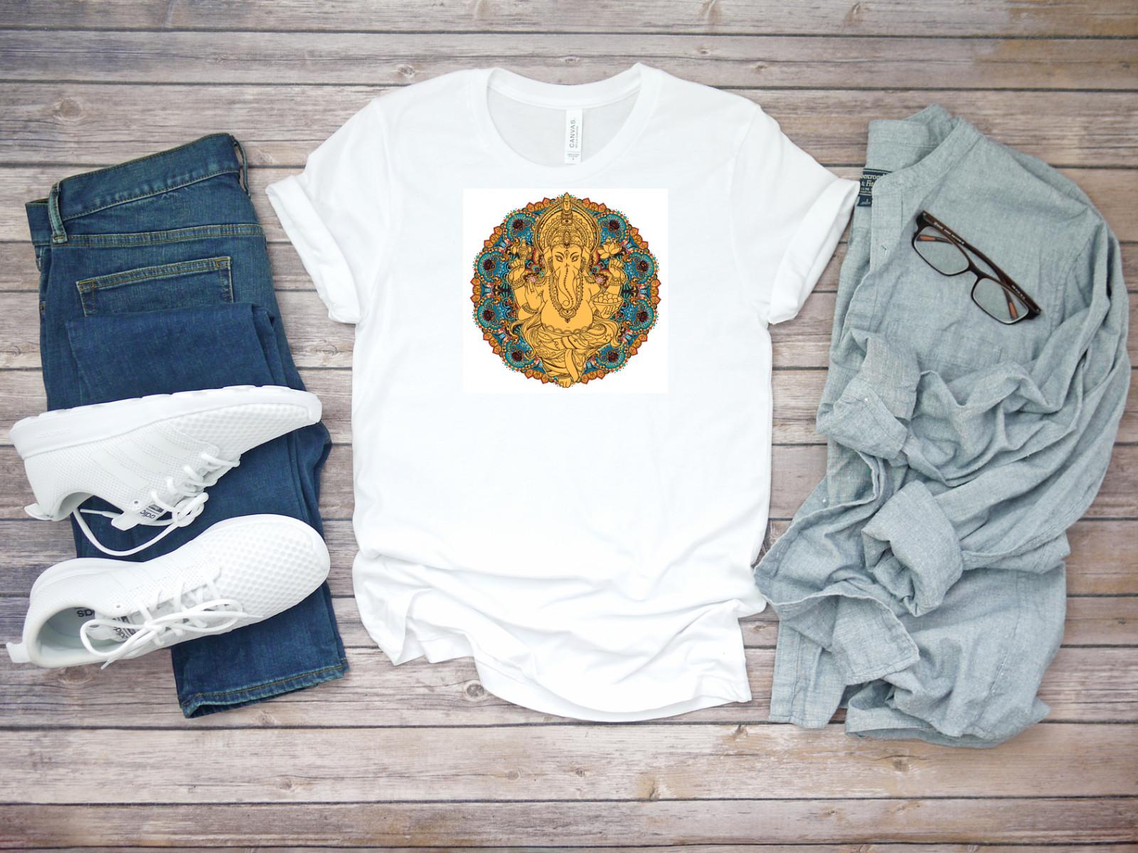 The Hindu Elephant God Ganesha Guards Short Sleeve White Men T-shirt K821 XL