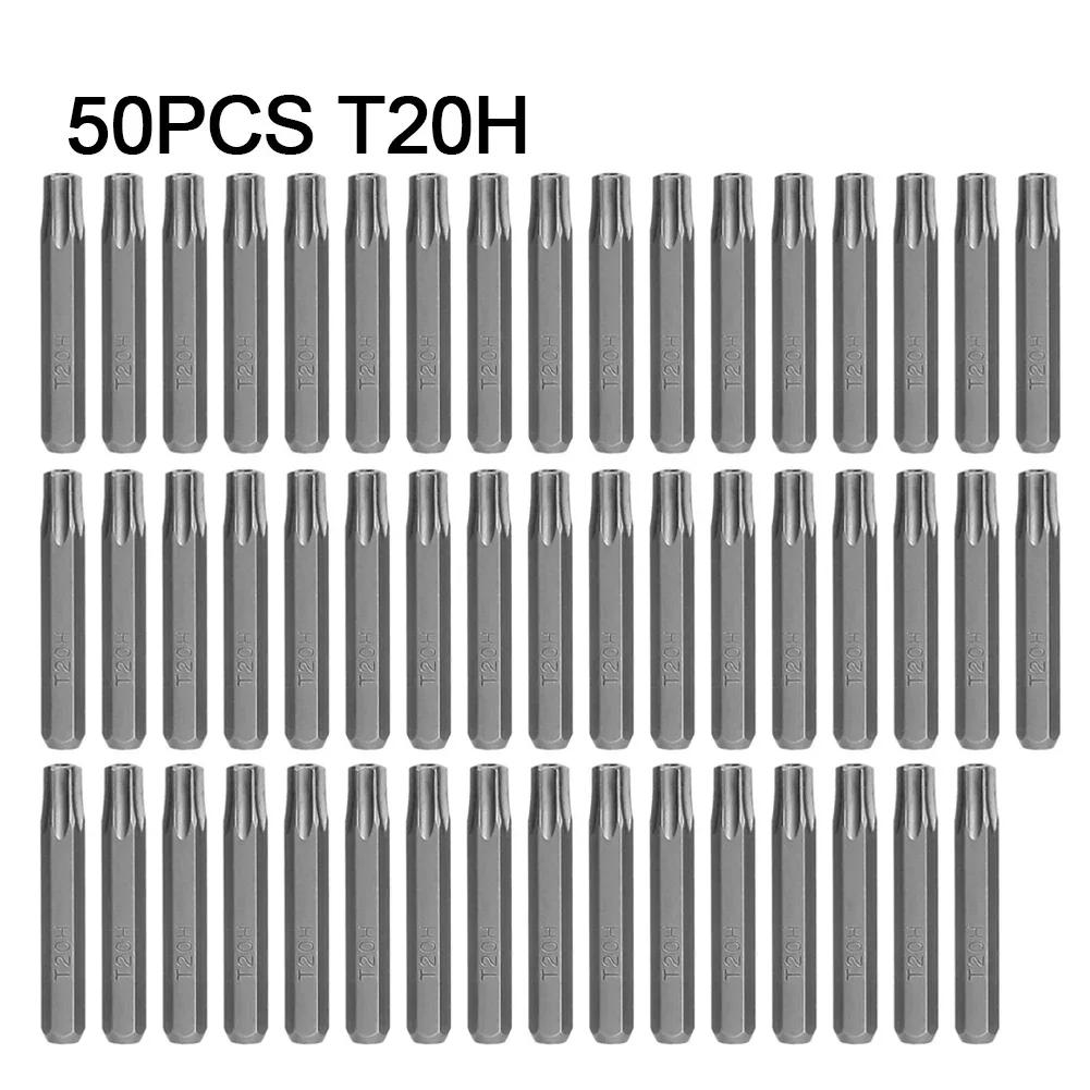 50pcs 4mm Small Hex Shank Screwdriver Bits Set T6H/T7H/T8H/T9H/T10H/T15H/T20H/T25H For Torx Plum Blossom Head Hand Tools