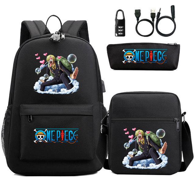 Animation Student Schoolbag Usb With Lock Travel Backpack Shoulder Bag Pencil Case Three-Piece Set One piece three-piece set