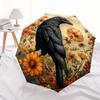 Raven & Flowers: A Whimsical Circular Art PrintUmbrella, Portable 3-Fold Compact Umbrella for Men & Women Gift
