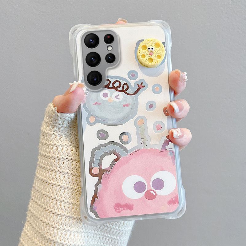 KEYSION Crossbody Strap Phone Case for Samsung S23 S24 S25 Ultra Cute Cartoon Long Lanyard Mirror Shockproof Cover for Galaxy S25 S24 S23 Ultra