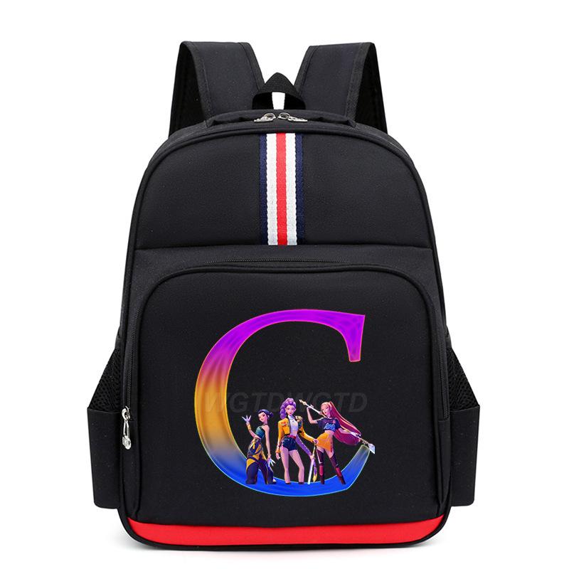 College Style Trend 26 Letter Printing Anime Cartoon Large Capacity Burden Reduction Backpack Casual Student School Bag