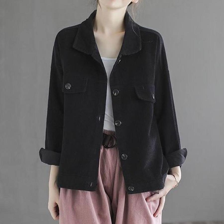 Samt Kord Kürzere Jacke Damen Frühling Herbst Einfarbige Stehkragen Locker Kleine Größe Lässiges Oberteil Retro