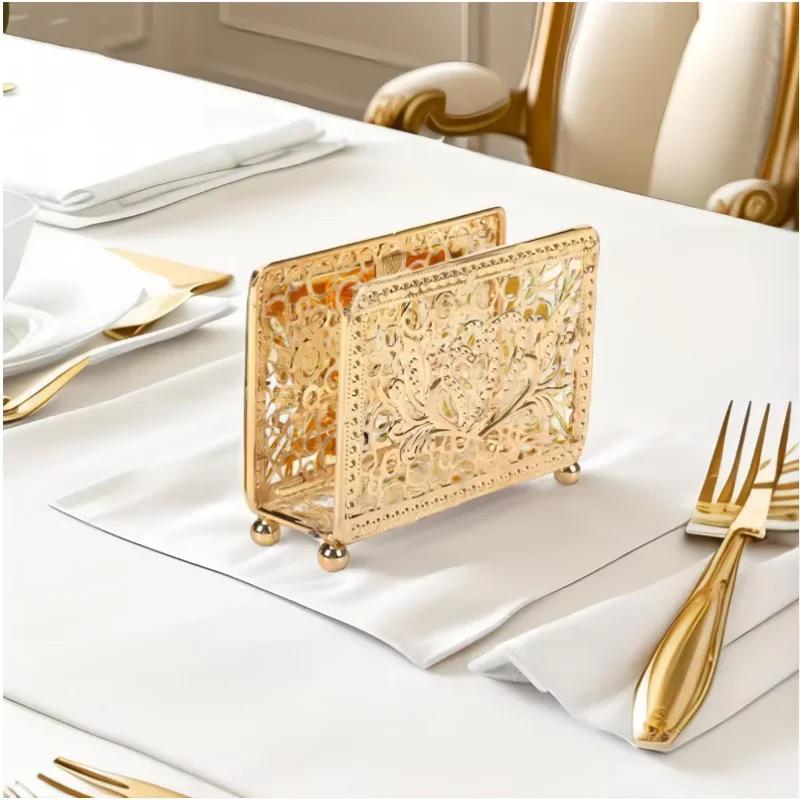 Porte-serviettes rétro en métal vertical pour bureau, porte-mouchoirs de table design carré ajouré, présentoir de rangement de papier pour restaurants, dîners, bureaux