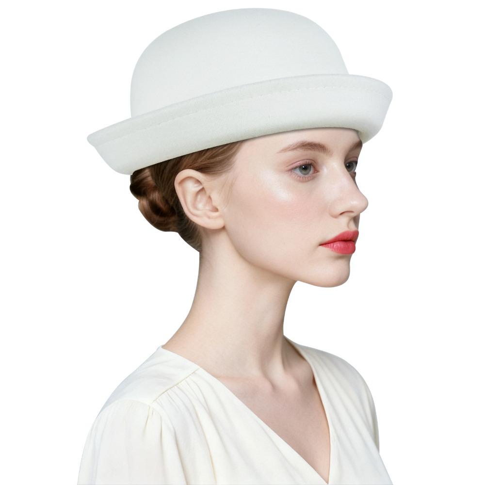 Trendy Solid Color Women’s Bowler Hat Vintage Elegant Girls Wool Felt Hat Lightweight Versatile Derby Hat Formal Occasions