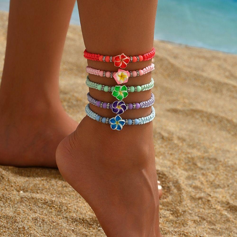 Beads Flower Bracelet Colorful Egg Flower Bangle Polymer Clay Braid Rope Bracelet Party Jewelry