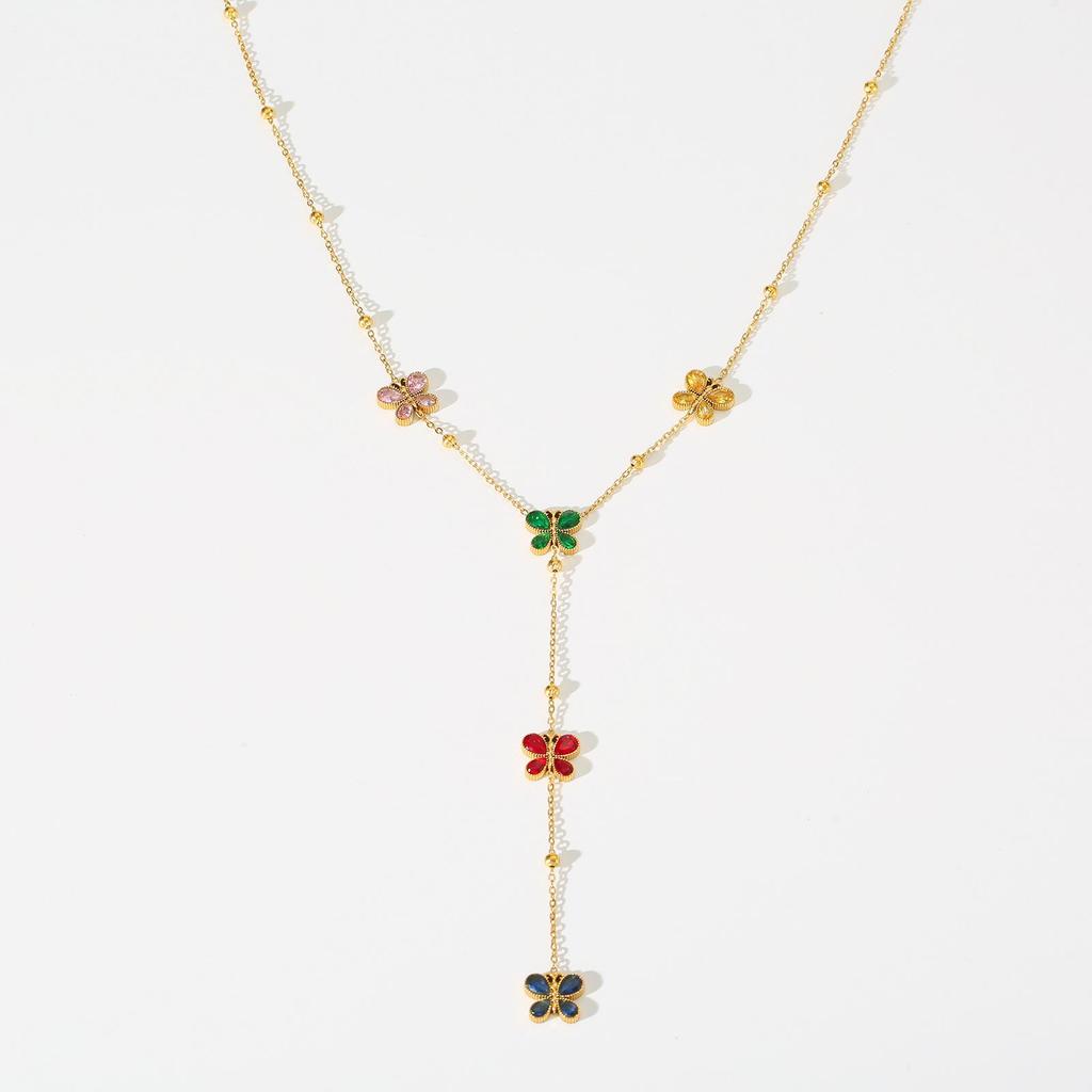 Gradient Cubic Zirconia Mini Butterfly Pendant on Gold Chain Luxury Necklace