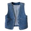 Gilet di Jeans Corto da Donna Autunno Primavera Retro Giacca Singolo Petto Coreano Slim Casual Gilet di Jeans Gilet da Donna Top