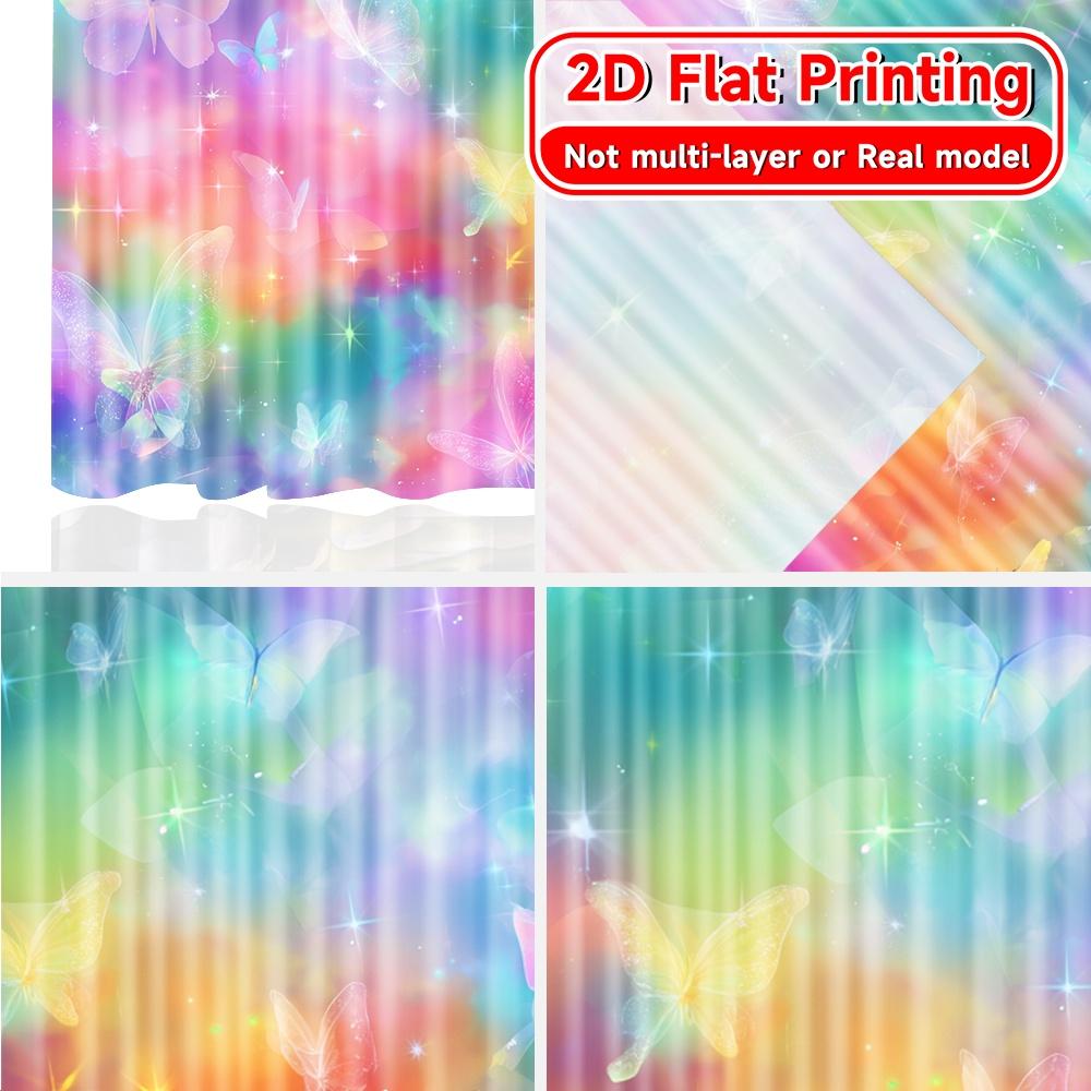 2D Flat Printing  2pcs Butterfly Spectrum Fashionable Chic Curtains Machine Washable Fabric Curtains Decorations Outdoor