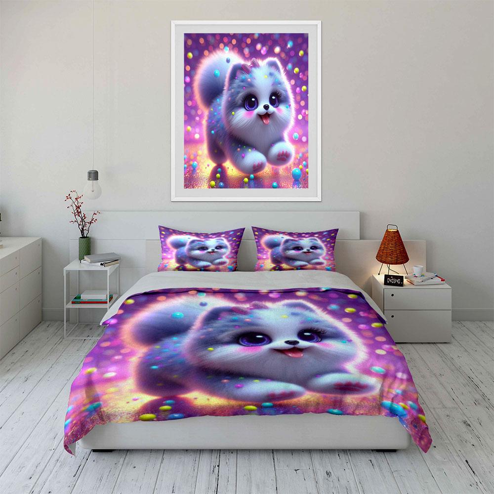 Cute And Dreamy Puppy With Colorful Lights Printed Duvet Cover Set1 Duvet Cover+2 Pillowcasemulti Size Bedroom Bedding Decor