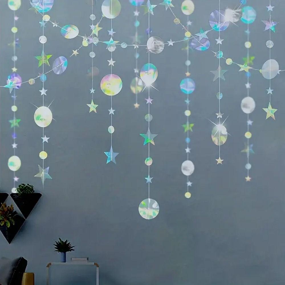 DIY Decoration Glitter Star Circle Paper Garland Golden Party Hanging Decoration  Mother's Day Gift