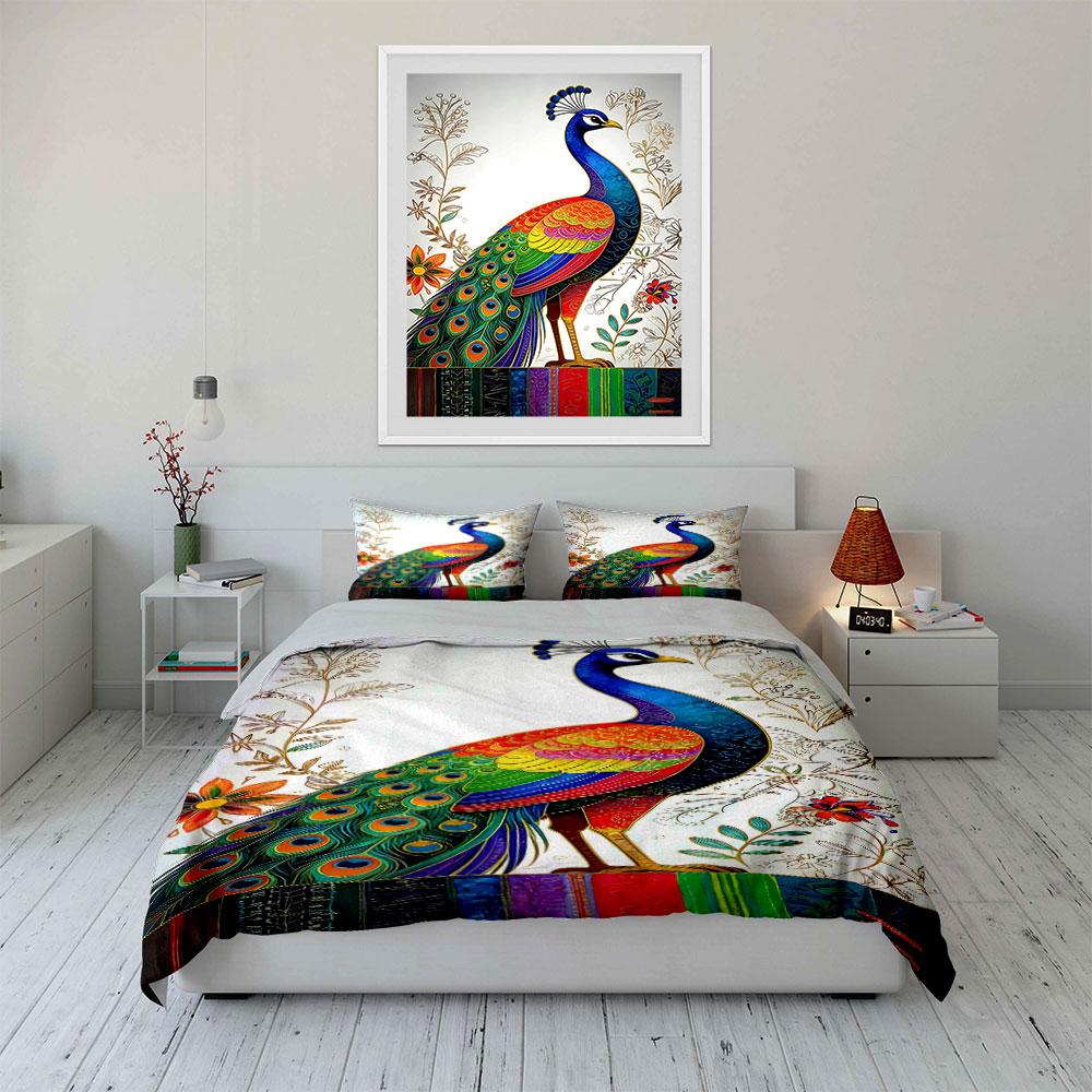 Colorful peacock and floral. Bedding sets Duvet cover sets Duvet covers Pillowcases(1 * Duvet Cover 2 * Pillowcases without duvet insert)