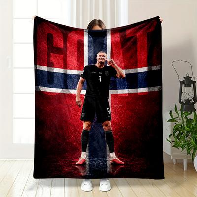 Footballer Design with Norway Flag Style Flannel Blanket for Bedroom, Living Room, Sofa, and Nap Sofas