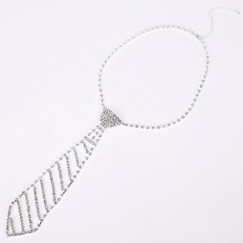 European and American Jewelry Rhinestone Necktie Long Necklace Women's Bow Tie Fashion Rhinestone Necktie Necklace
