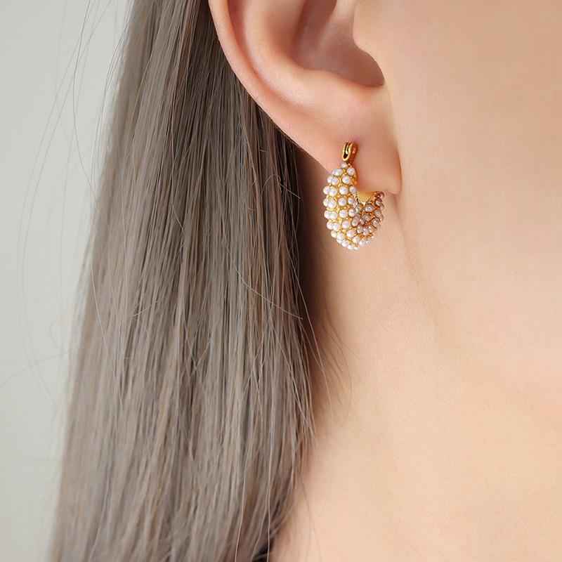 Elegant French-Style U-Shaped Imitation Pearl Earrings - Trendy Titanium Steel Studs with Unique Design