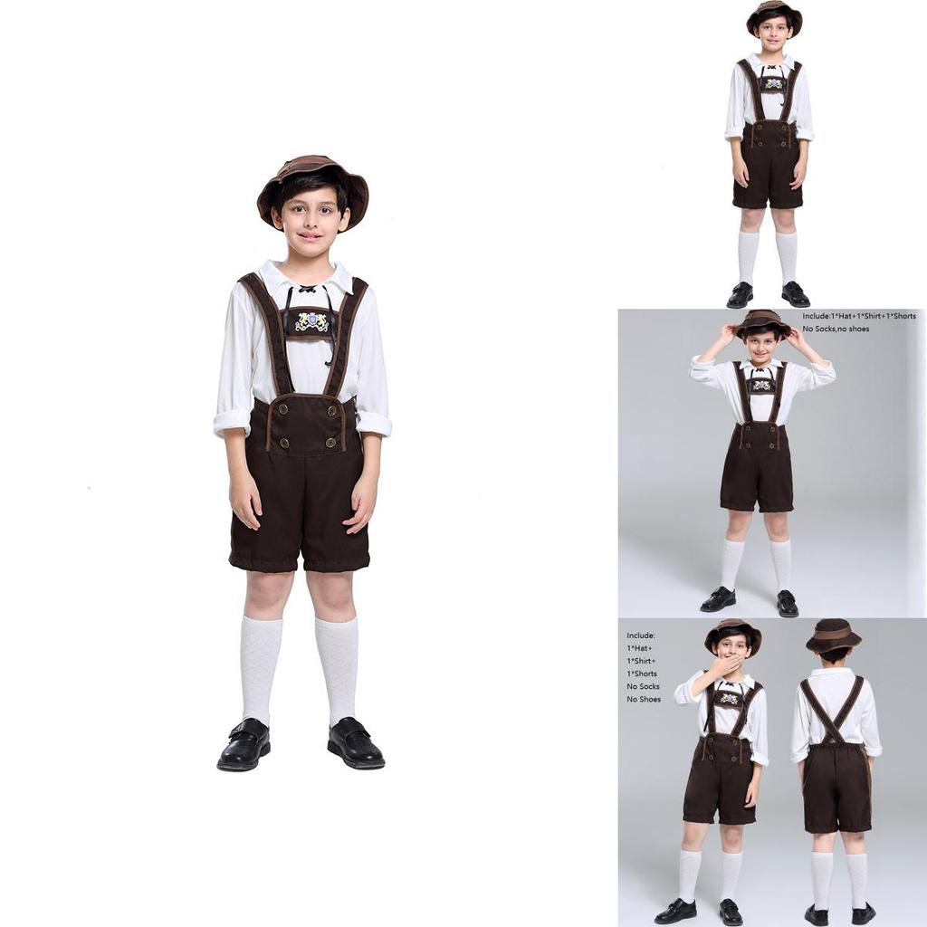 Elegant Children's German Oktoberfest Stage Costume With Hat For Halloween Cosplay