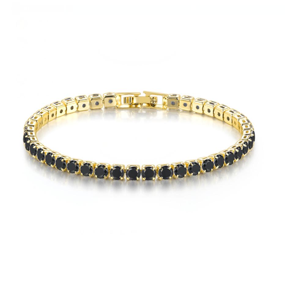 Hip Hop Full Diamond Black Zircon Tennis Bracelet For Men And Women, Round Rectangle Bracelet