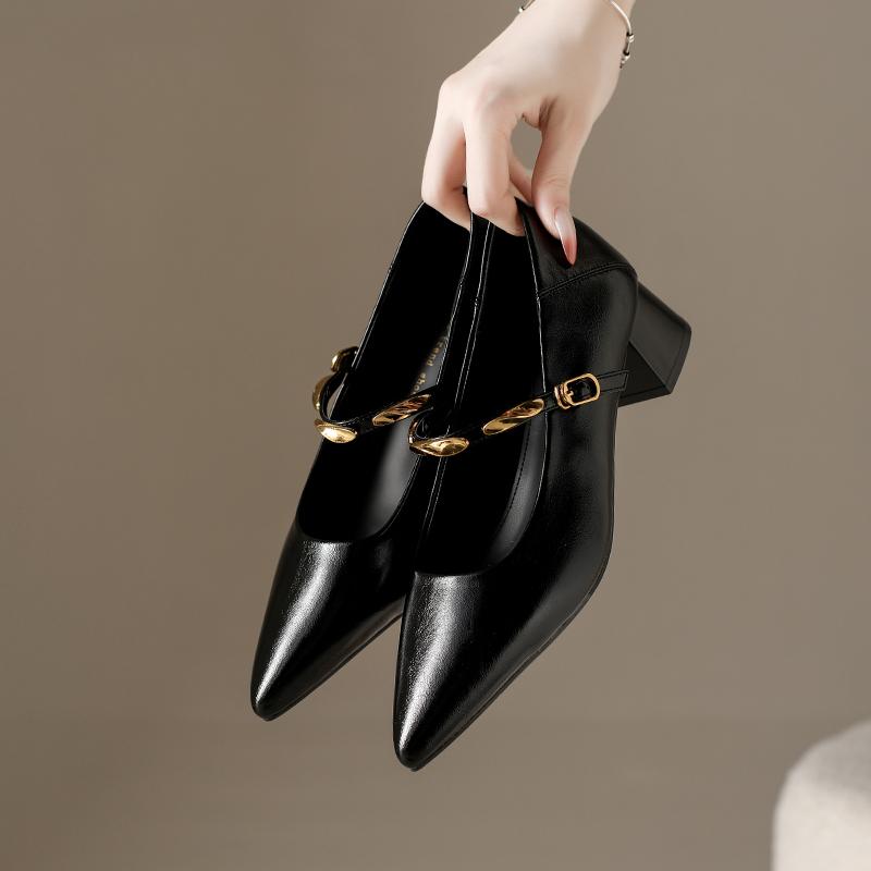 Neuer Stil Mode Damen Spitz zulaufend Mary Jane Einzelne Schuhe Damen Herbst Flacher Mund Blockabsatz Pumpschuhe Zapatos Mujer