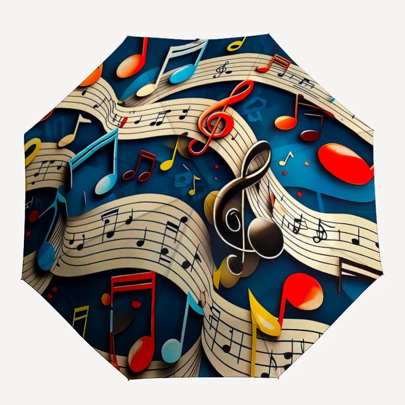 

1pc Music Notes Automatic Folding Umbrella - Compact Travel Umbrella with Auto Open/Close 8-Rib Heavy-Duty Shaft for Women/Men l008