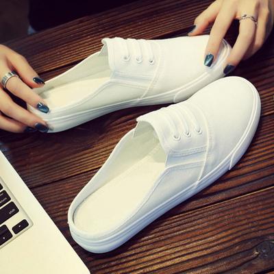 Półkapcie Buty płócienne Studentka Białe buty Letnie Bez pięty Odzież wierzchnia Zakryte palce Leniwe kapcie Kobiety w ciąży Kapcie pasujące do wszystkiego