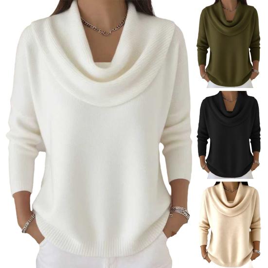 Pull Femme Col Bateau Manches Longues Couleur Unie Hauts Pull-Over Coupe Slim Doux Respirant Hiver Superposition Tricots Décontractés
