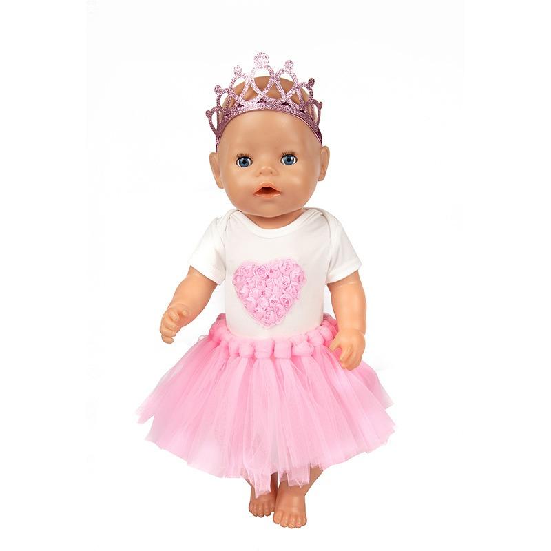 Set of 3 Birthday Doll Pink Clothing Accessories Including Skirt Romper Headband for 43cm / 17Inch Newborn Baby Doll (No Doll)