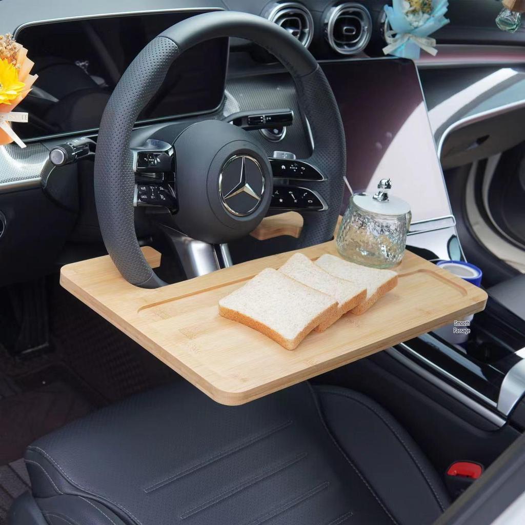 Portable Bamboo Wood Steering Wheel Table: Multi-functional Tray & Desk