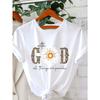 European Size Women'S Short Sleeve - "with GOD All Things Are Possible" Golden Lettering & Leopard Print Design, Round Neck Casual Top