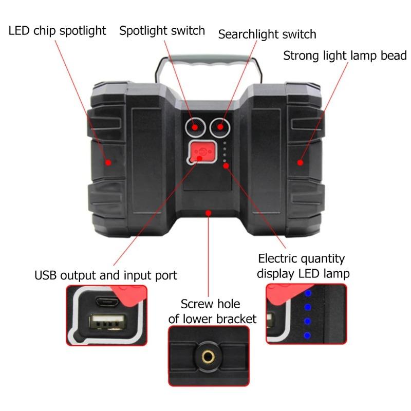 8000mAh Rechargeable Spotlight 2000 Lumens Handheld Hunting Flashlight LED Spot Light Double Head LED Searchlight for Camping