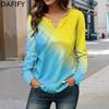 Women's Fashion Casual Spring Autumn Colour Block Print Long Sleeve V-Neck Blouses & Shirts