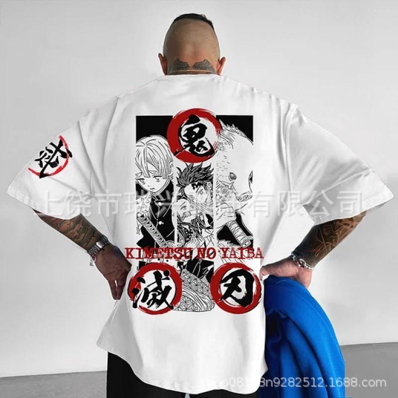 Mens Oversized Anime Graphic Tee Loose Fit Japanese Streetwear Casual T-Shirt