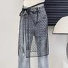 Korean Lace Embroidered Waistband Tulle Skirt with Layered Scarf Accessory