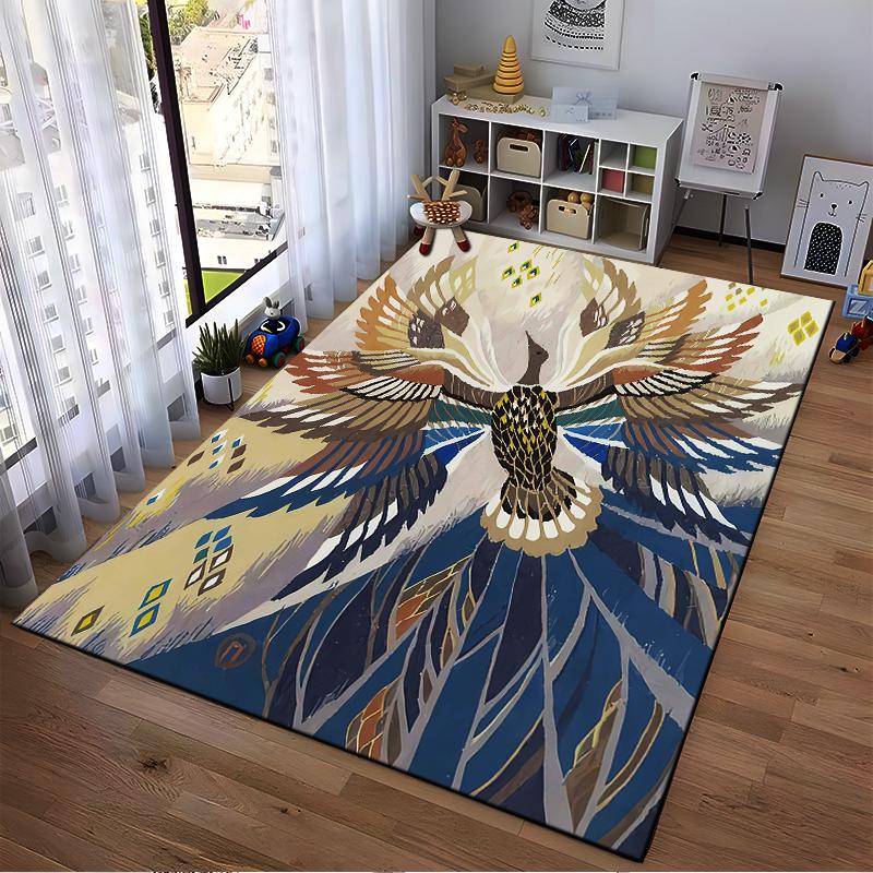 Abstract Artistic Bird Pattern Carpet with Blue and Beige Wing Design Suitable for Use As an Anti-slip for Living Room Bedroom Sofas