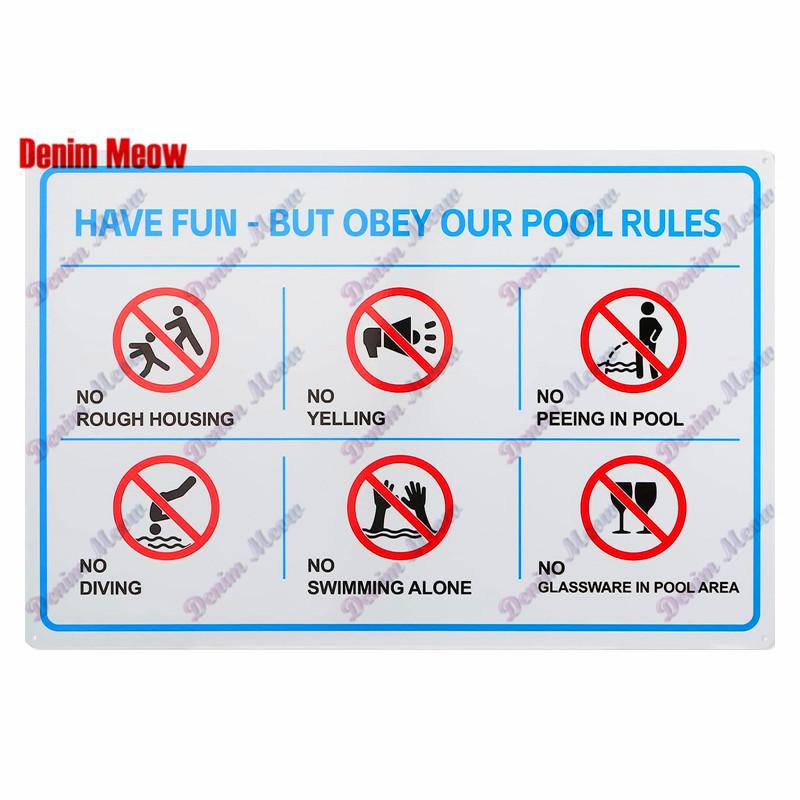 Retro Pool Rules Metal Sign Tin, Vintage Summer Swim Happy Place Plates, Wall Sign, Bar & Grill, Pub Decor, WY51